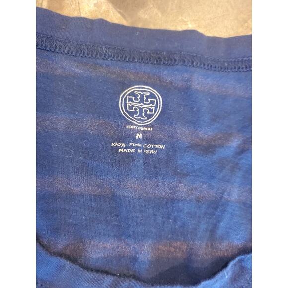 Tory Burch striped Pima cotton t shirt lightweight with Logo! Medium - Picture 4 of 6